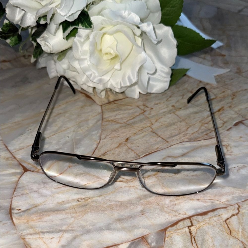 Eyeware by Stetson Gunmetal Metal Double Bridge Aviator Rectangle Glasses Frames